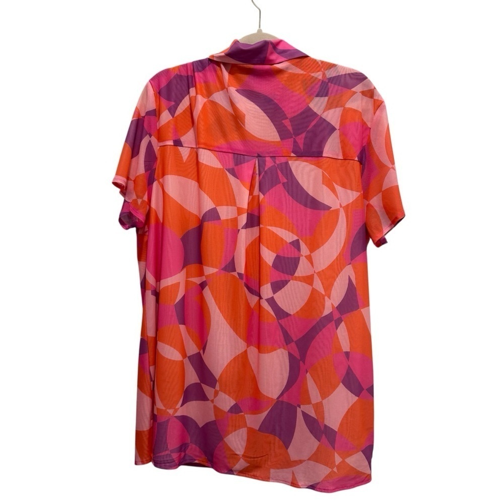 Show Me Your MUMU Blake Button Up Shirt Unisex Sunset Daiquiri Pink Orange Sz XL - Picture 8 of 11
